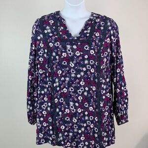 Lane Bryant Blouse 14/16 Plus Purple Floral LS Rayon Top Shirt
